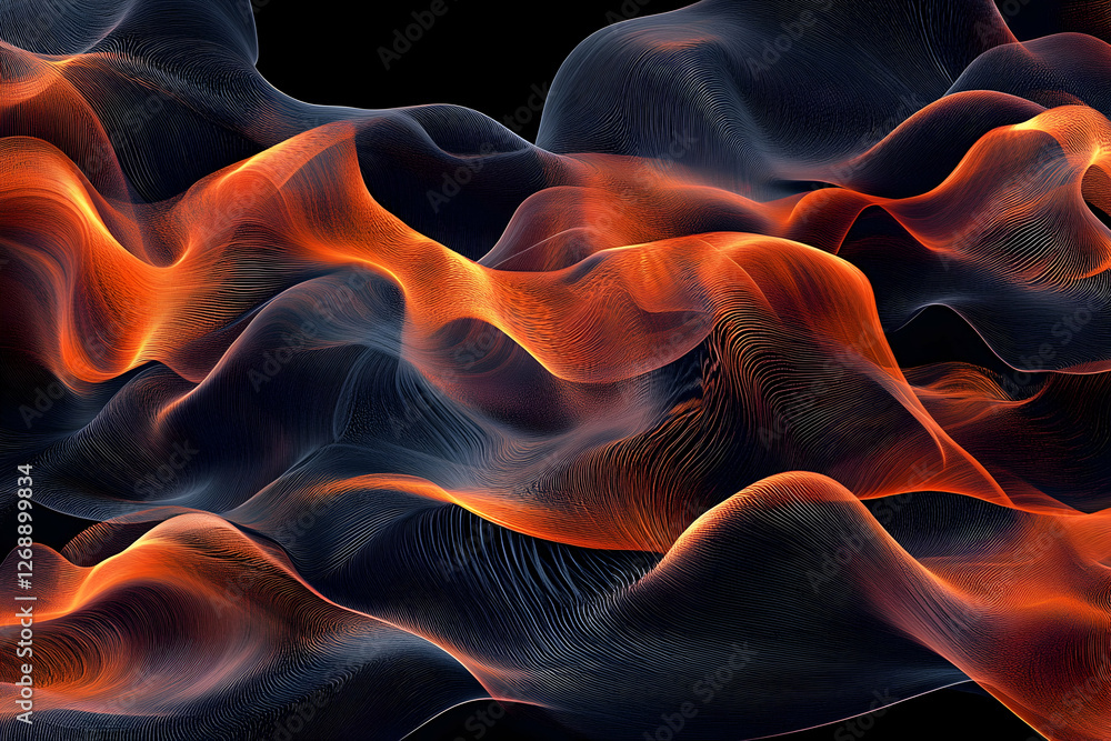 Poster visualize the smoke of a fire in an elegant and flowing pattern on a black background.
