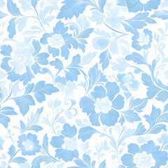 Fototapeta premium Soft Blue Seamless Floral Pattern with Elegant Botanical Elements for Classic Textile and Decorative Wallpaper Design