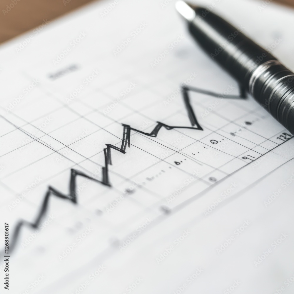 Poster fluctuating lines on graph indicating trends in data over time with pen on paper