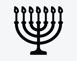 Jewish Menorah Shape Candle Stick Worship Religion Jew Fire Flame Holder Icon Black White Symbol Sign Graphic Illustration Vector