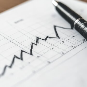 Fluctuating lines on graph indicating trends in data over time with pen on paper