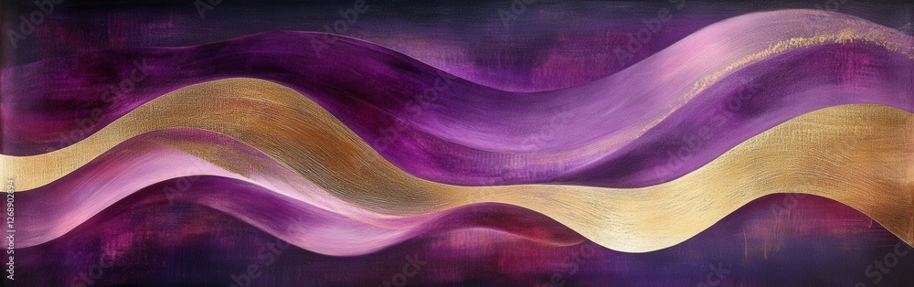 Poster flowing wave design in deep purple and gold tones creating an elegant abstract artwork