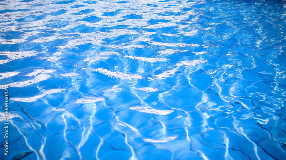 Aufkleber calm and tranquil waters of a swimming pool reflecting the bright blue sky and shimmering sunlight c