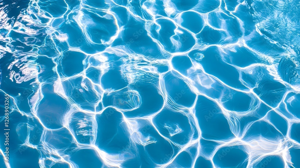 Poster Captivating abstract backdrop of shimmering ripples and reflections on the clear blue surface of a swimming pool  The tranquil serene scene creates a sense of calmness and refreshment