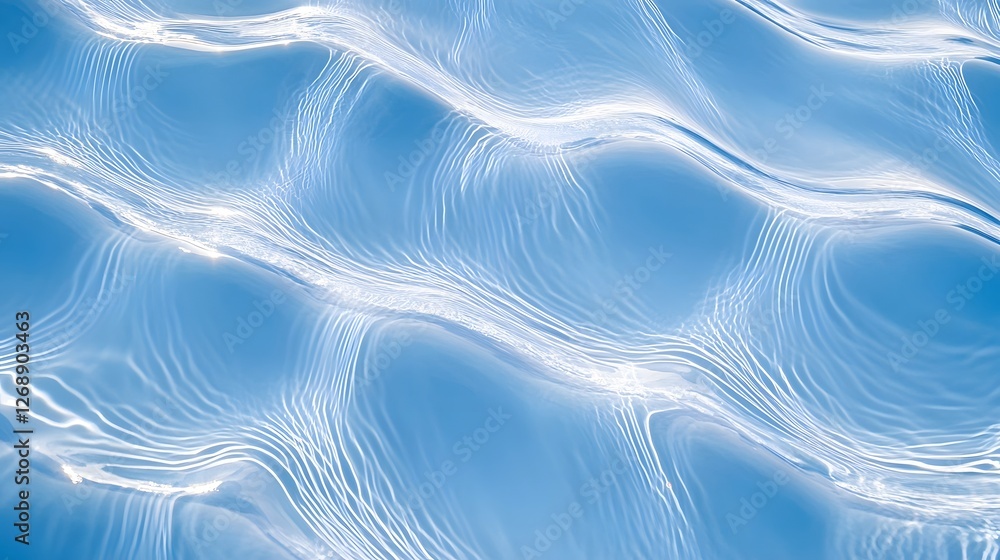 Poster Captivating abstract background featuring dynamic swirling waves of light and shadow in shimmering shades of blue and white  The fluid ethereal patterns create a mesmerizing