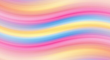 Obraz premium A colorful abstract pattern featuring smooth, wavy stripes in pastel shades of pink, blue, yellow and orange