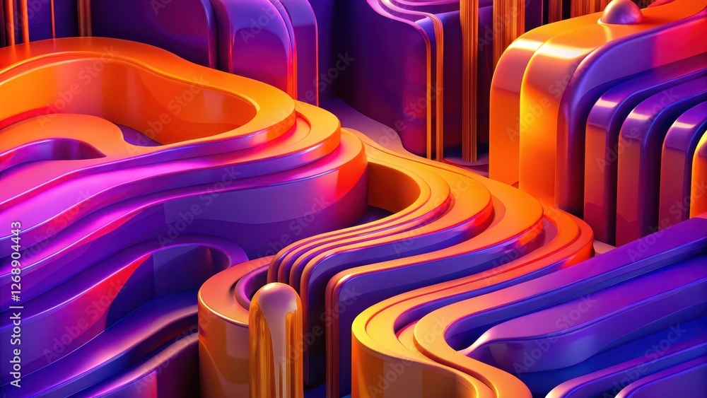 Poster abstract 3d render of intertwined colorful forms