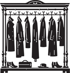 Black Color Coat Rack Silhouette Vector Illustration design, Solid White Background