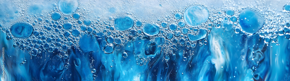 Poster captivating abstract bubbles explosion in a mesmerizing aquatic backdrop creating a surreal and psyc