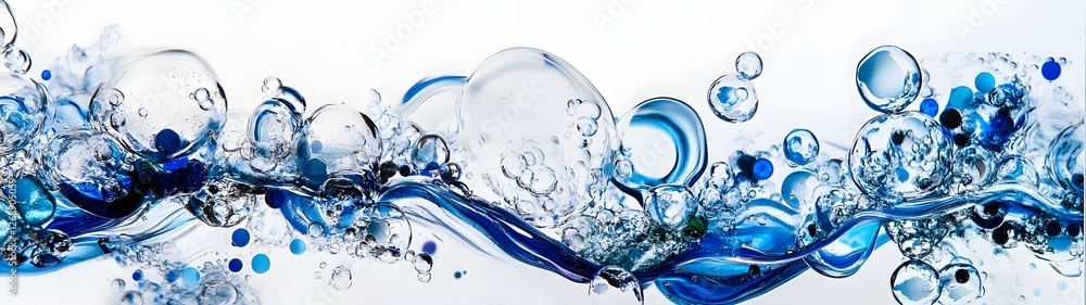 Leinwandbilder Captivating abstract composition featuring dynamic flows of transparent liquid swirling and splashing against a background of shimmering blue and white hues
