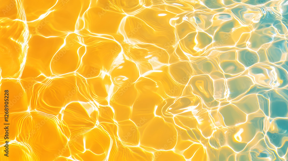 Poster Captivating abstract image of shimmering golden hued ripples and reflections on the calm transparent surface of a tranquil pond or lake  The water s dynamic yet serene movement creates a mesmerizing