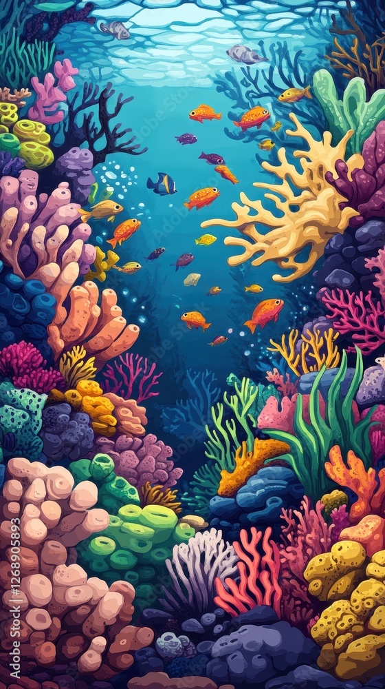 Sticker Colorful coral reef teeming with diverse aquatic life forms