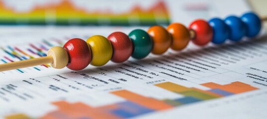 Colorful abacus on financial report; growth charts