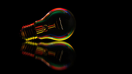 Bunt illuminierte liegende leuchtende Gl&uuml;hlampe 