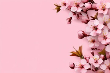 Obraz premium Pink Blossom Springtime Floral Background - Delicate pink cherry blossoms on a soft pink background, symbolizing spring, renewal, beauty, femininity, and tranquility