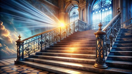 Elegant Aluminum Staircase Fence: Surreal Architectural Photography