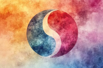 Colorful textured illustration of a yin and yang like symbol