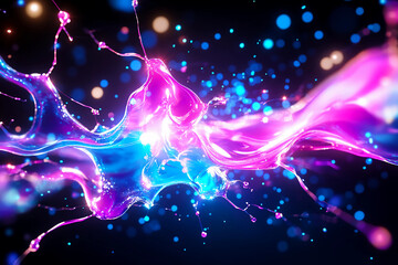 Fractal Nano Fusions - Nano fractals merging and splitting apart with brilliant radiance in electric blues and purples, glowing with delicate white lines mimicking microscopic fusion