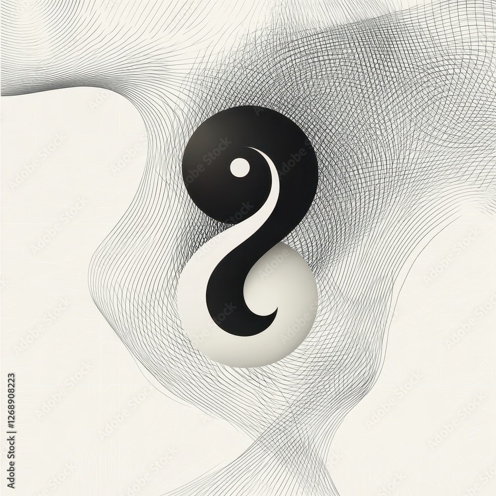 Poster yin yang symbol artfully designed with flowing lines background