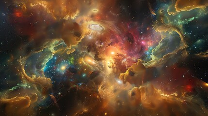 Fototapeta premium This is an abstract painting of a nebula. The colors are vibrant and the shapes are fluid. The painting has a sense of mystery and wonder.