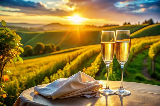 Elegant Champagne Toast: Sunlit Terrace, Luxury Table Setting