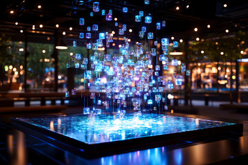 Hologram Echo Cascade - A dynamic cascade of holographic projections, creating a mesmerizing waterfall of translucent, light-filled, geometric patterns with a delay effect