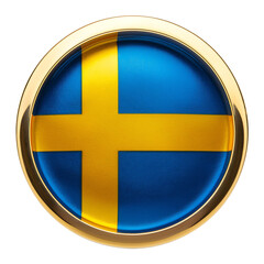 Fototapeta premium スウェーデンの国旗のブローチ。白背景。(Sweden flag brooch on white background.) 
