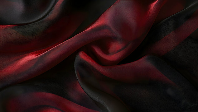 Red and black silk background, dark brown and red color scheme