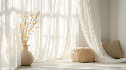 interior of a room with curtains