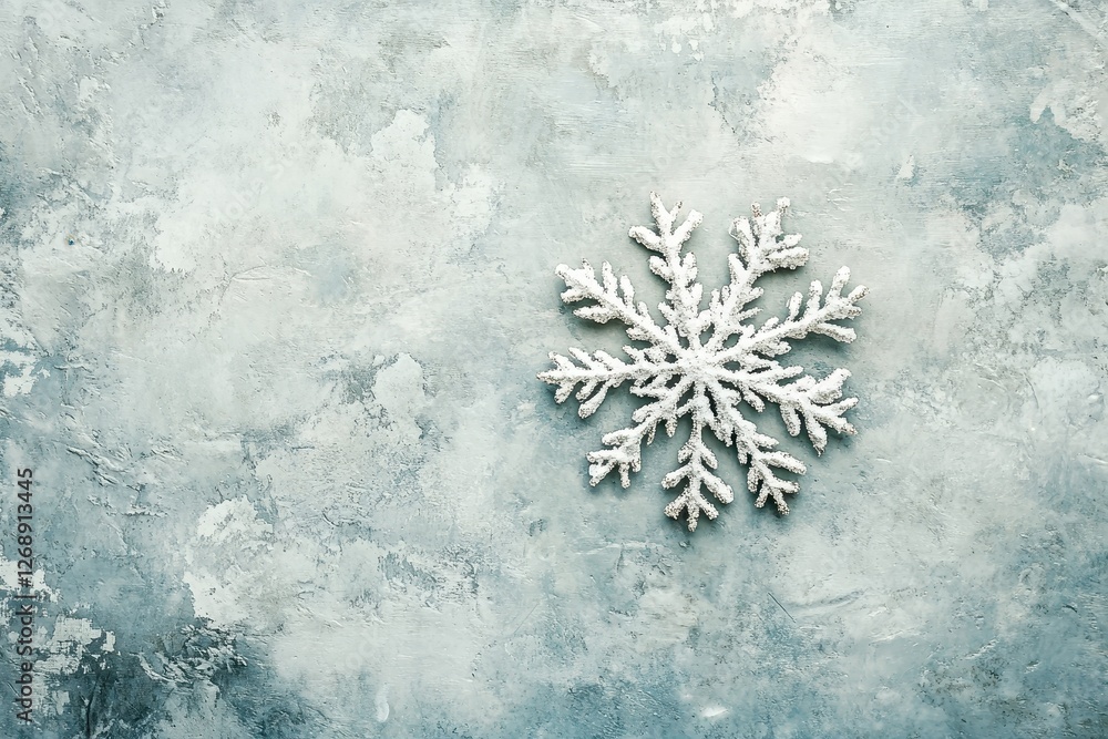 Poster sparkling white snowflake sits centered against an abstract textured background