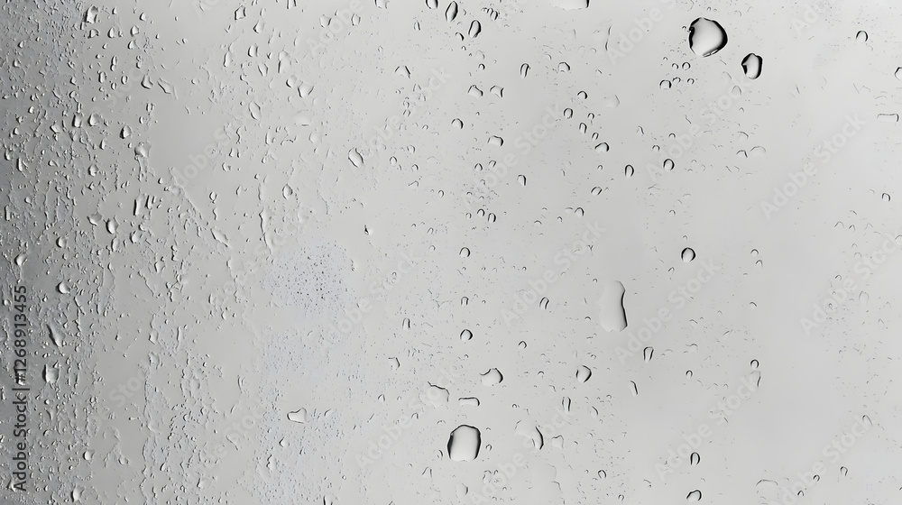 Poster Closeup view of raindrops and water droplets on a wet transparent glass window surface  The blurred abstract background creates a minimalist serene and contemplative mood