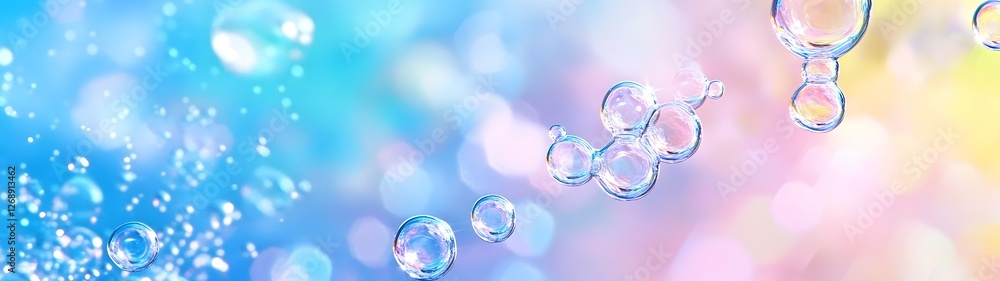 Poster Closeup view of intricate and mesmerizing underwater bubble formations with shimmering reflections and a vibrant ethereal color palette