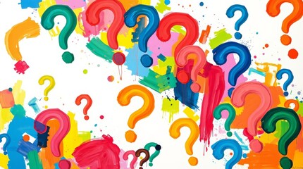 Obraz premium Colorful Abstract Painting of Question Marks Representing Curiosity and Inquiry