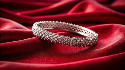 Fototapeta premium Elegant Silver Bracelet on Red Velvet: Luxury Jewelry Silhouette Photography
