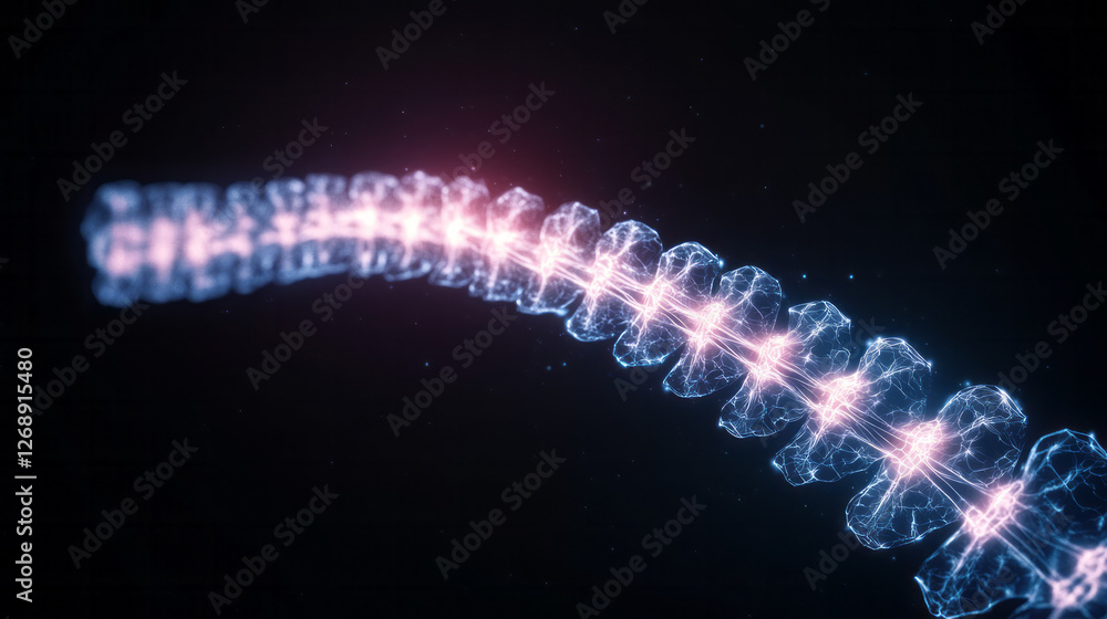 Poster a conceptual design where the spine segment stands front and center, trailed by gentle arcs of