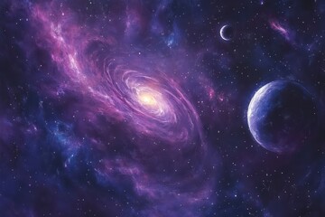 Obraz premium A vibrant galaxy with swirling nebulae and distant planets