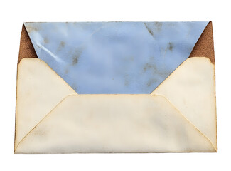 front view of old open aged DL paper envelope isolated on white