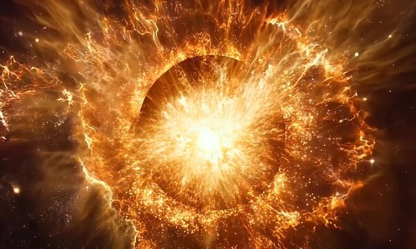 A powerful cosmic explosion with fiery energy, depicting a supernova or planetary destruction in deep space. A breathtaking sci-fi scene perfect for astronomy, universe, and space exploration themes