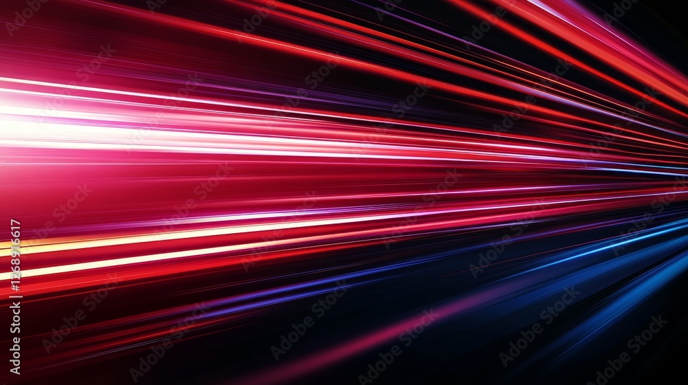 Poster dynamic light streaks in vibrant red and blue color, creating an abstract motion effect