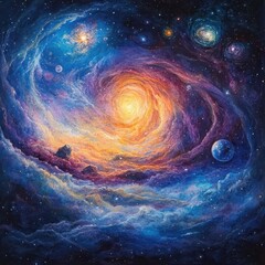 A stunning artistic rendition of a vibrant swirling galaxy