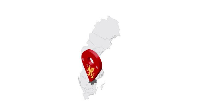 Location Ostergotland County on map Sweden. 3d Ostergotland  County  flag map marker location pin. Map of Sweden showing different parts. Sweden. 4K.  Animated Video