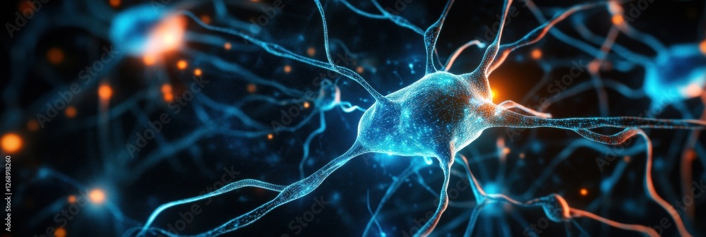 Poster neurons interacting with synapses in a digital representation of brain connectivity. generative ai