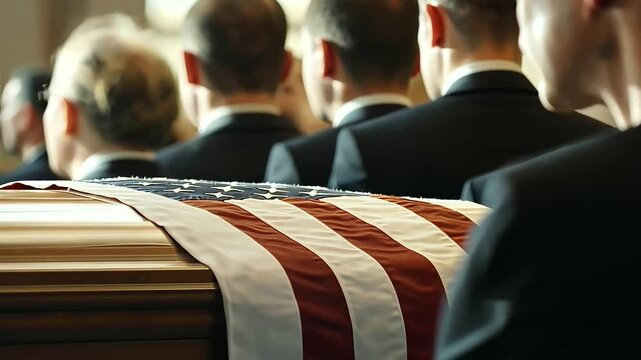 Military Funeral with USA Flag Draped Casket