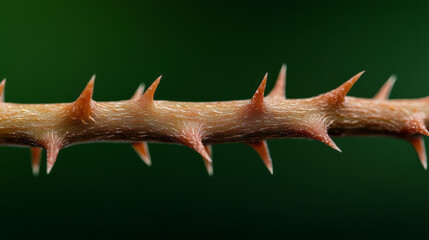 Fototapeta premium An extreme macro capturing fine hairline cracks on the thorns, the gentle diffuse green background