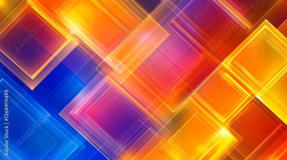 Poster vibrant abstract background featuring colorful overlapping squares in warm and cool tones