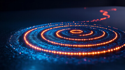 Fototapeta premium A cyber-inspired whirlwind effect: concentric neon-blue rings erupting in bright orange accents at