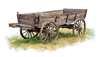 Obraz premium Serene Wood Wagon in Lush Green Field Illustration