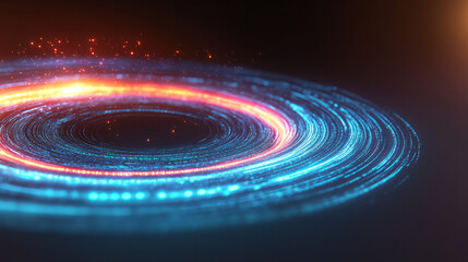 Fototapeta premium A cyber-inspired whirlwind effect: concentric neon-blue rings erupting in bright orange accents at