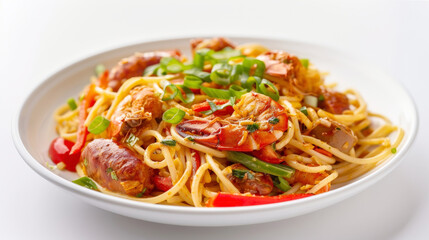 Southern Comfort Seafood Linguine with Crawfish Tails, Andouille Sausage, Cajun Sauce, Bell Peppers