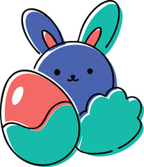 Doodle-style illustration of a cheerful Easter bunny with a decorated egg